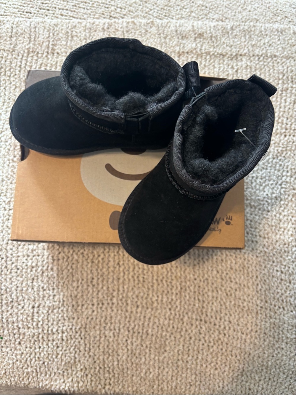 BearPaw Kids Black Fleece-Lined Ankle Boots